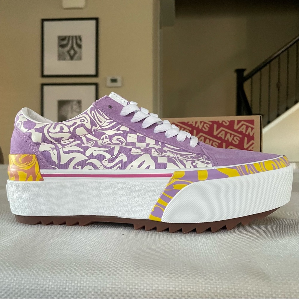 Vans Old Skool Stacked Wavy Daze Lilac Platform Sneakers Womens Size 8